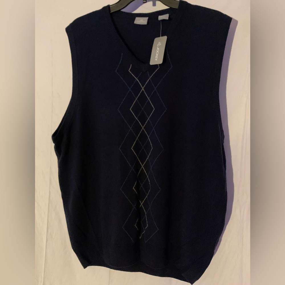 Jacob Dark Blue Tank Top with Geometric Design